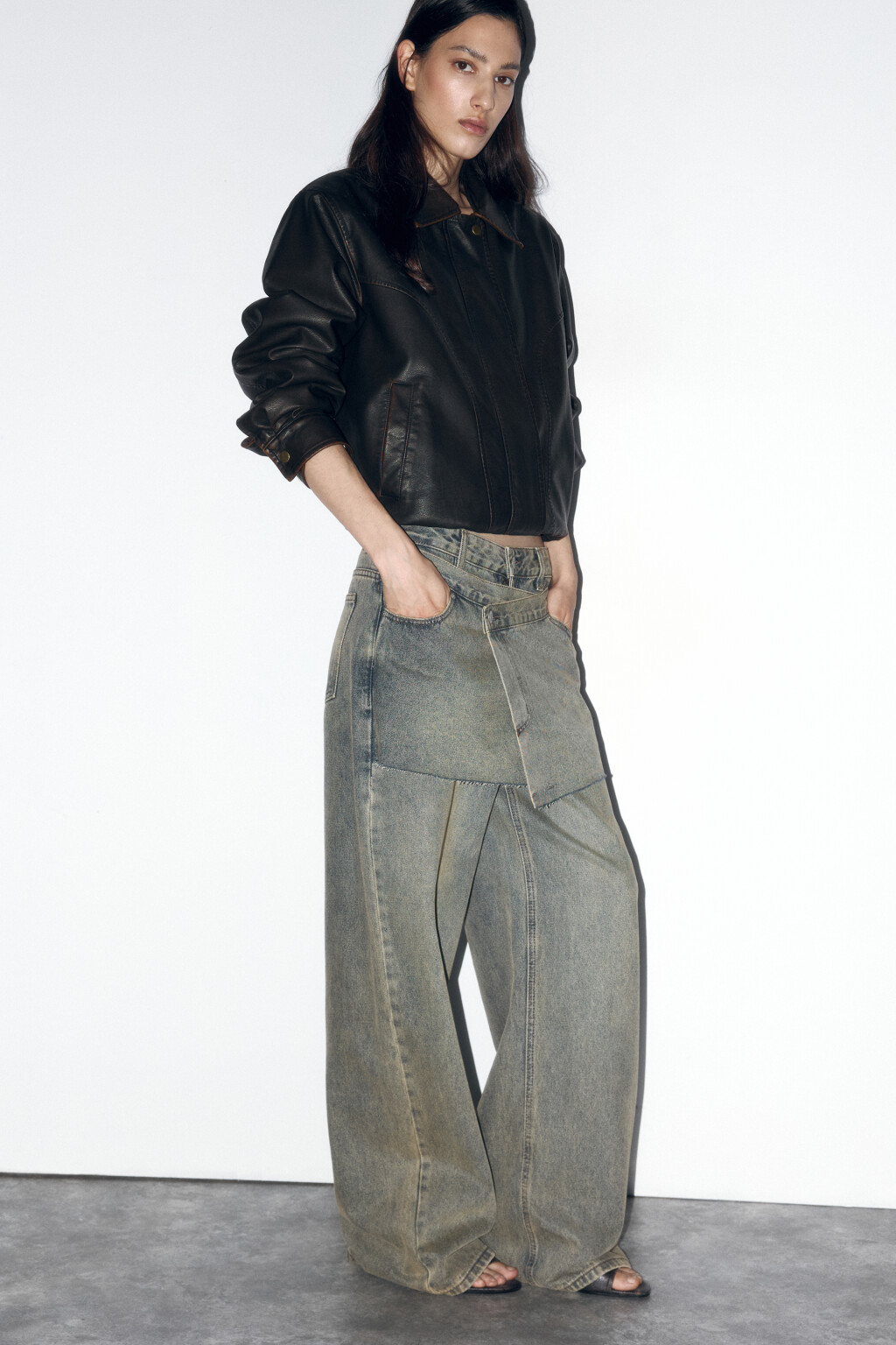 Джинсы широкие с имитацией юбки - цвет бордовый - 4