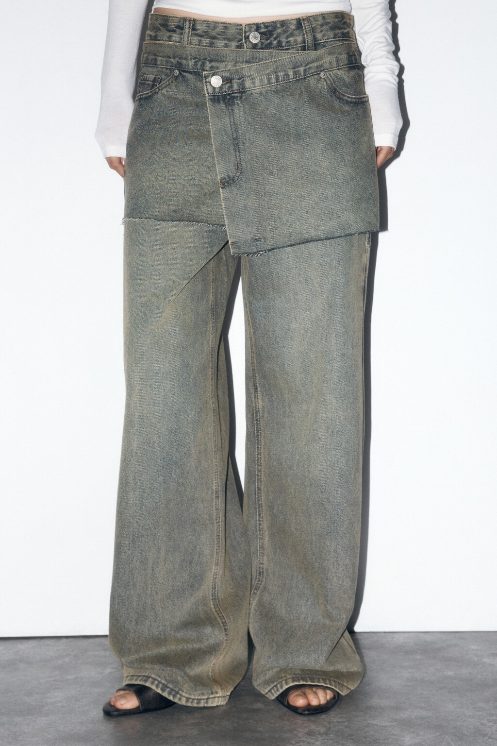 Джинсы широкие с имитацией юбки - цвет бордовый - 2