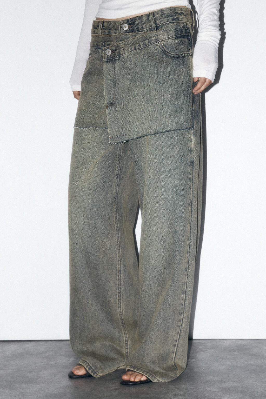 Джинсы широкие с имитацией юбки - цвет бордовый - 1