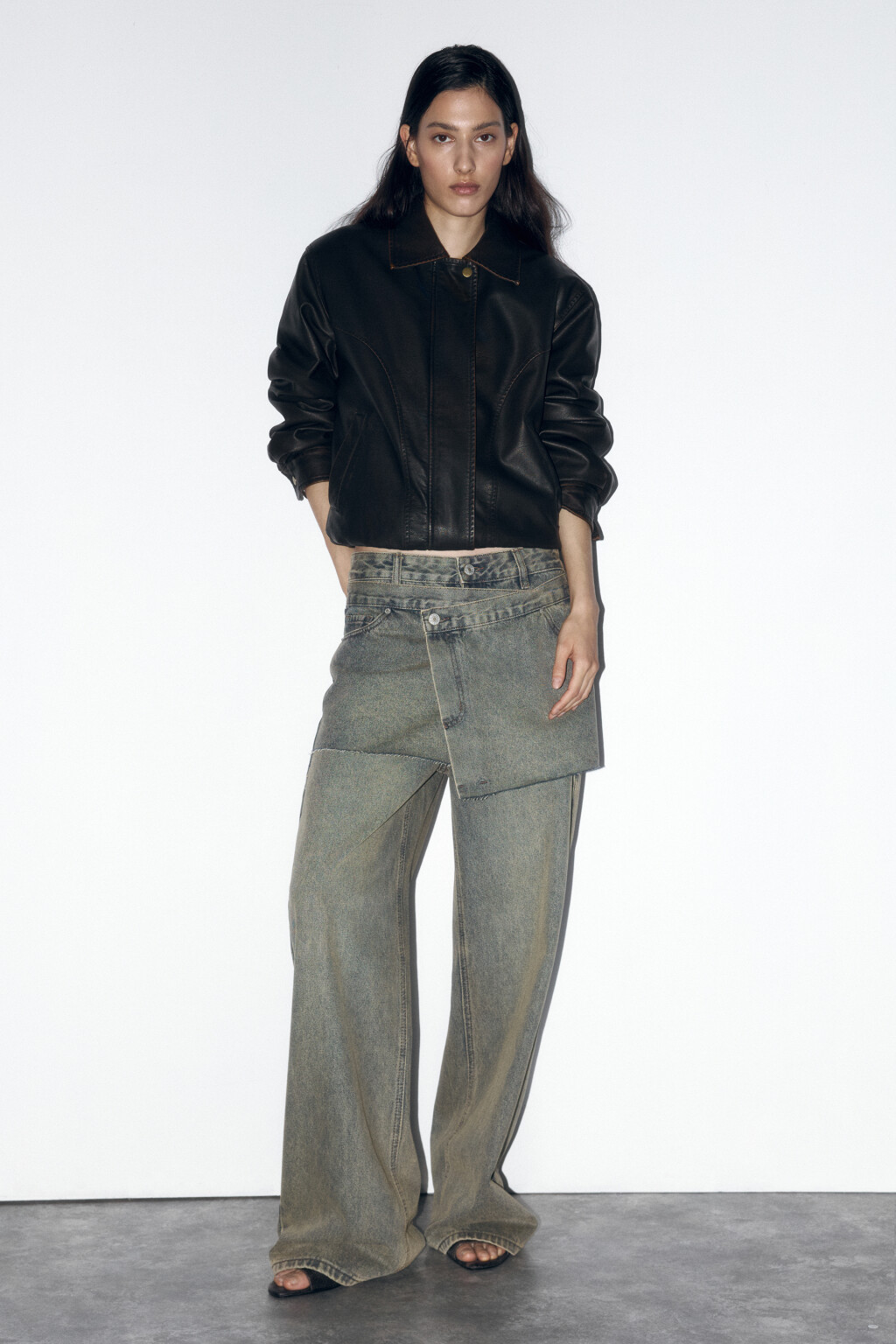 Джинсы широкие с имитацией юбки - цвет бордовый - 5