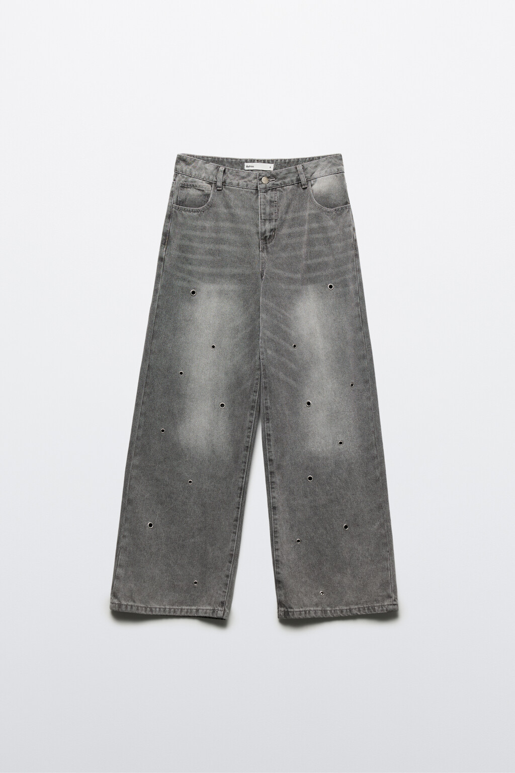 Джинсы широкие с металлическими люверсами - цвет серый - 8