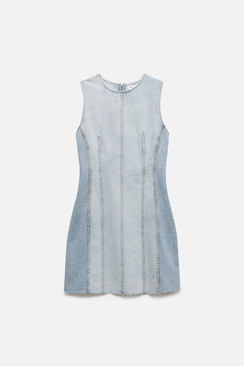 Платье-футляр мини джинсовое с открытыми срезами - цвет голубой - 8