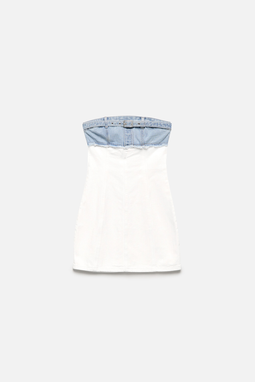 Платье-бандо джинсовое с открытыми срезами - цвет белый - 9