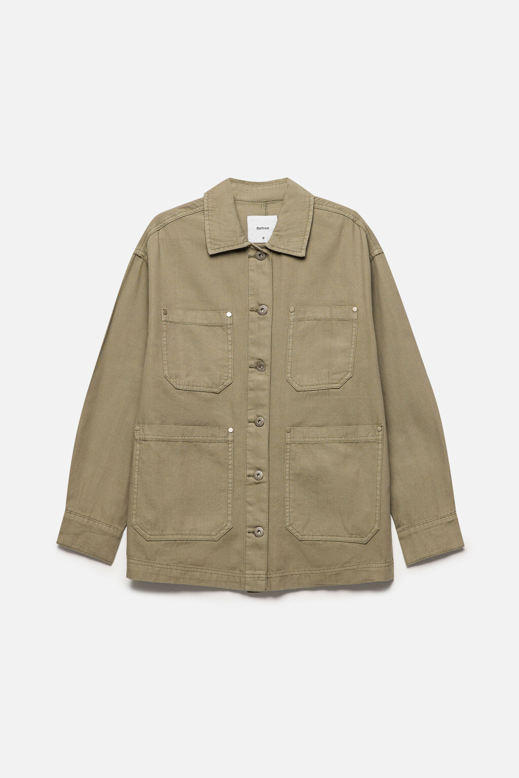 Рубашка джинсовая прямая с накладными карманами - цвет зеленый - 11