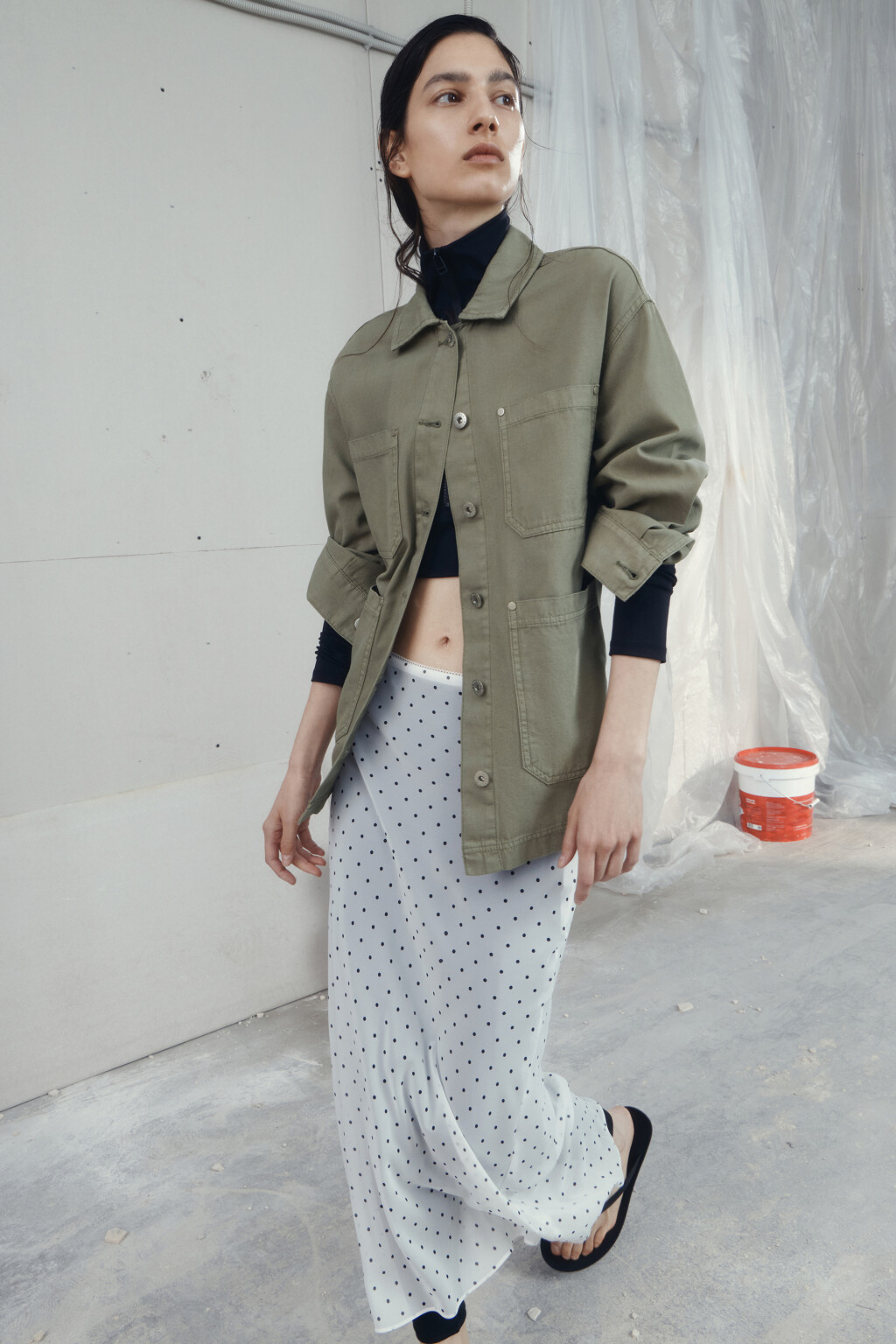 Рубашка джинсовая прямая с накладными карманами - цвет зеленый - 10