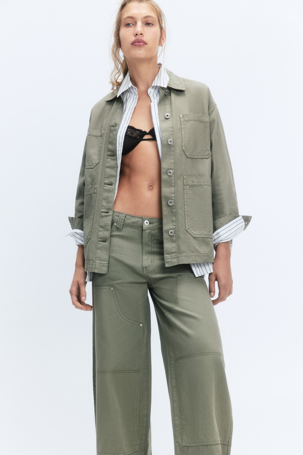 Рубашка джинсовая прямая с накладными карманами - цвет зеленый - 2