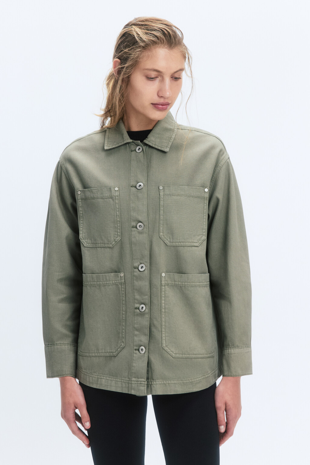 Рубашка джинсовая прямая с накладными карманами - цвет зеленый - 3