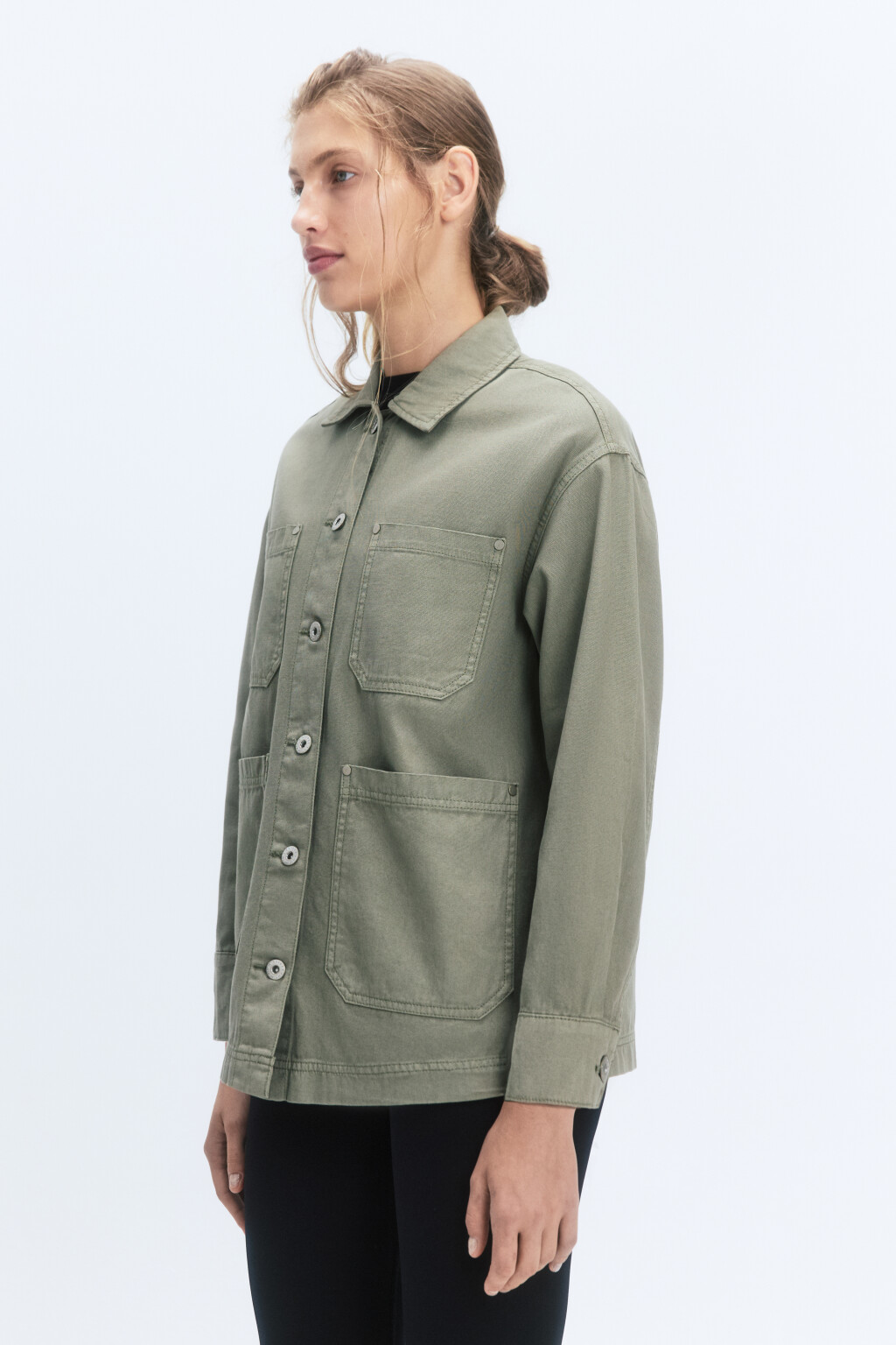 Рубашка джинсовая прямая с накладными карманами - цвет зеленый - 4