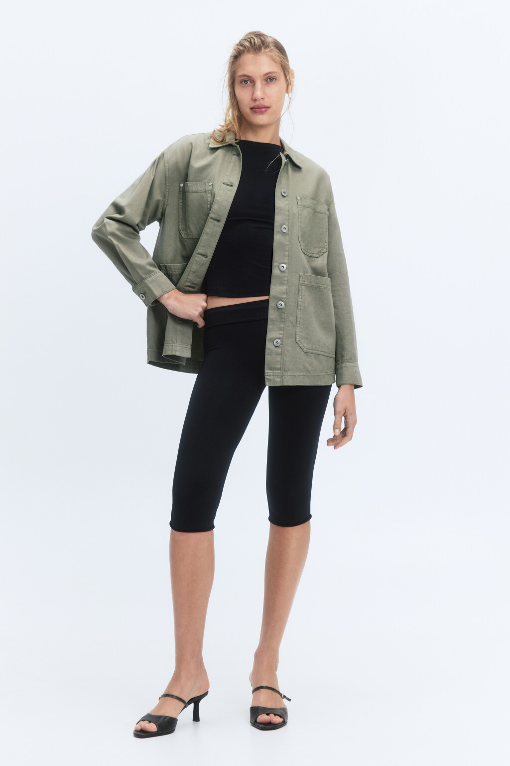 Рубашка джинсовая прямая с накладными карманами - цвет зеленый - 6