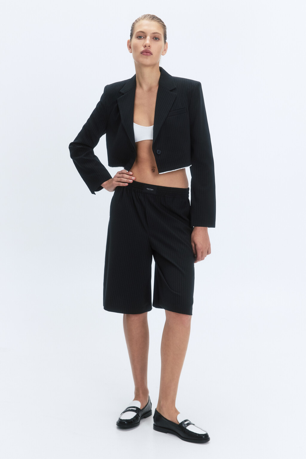 Жакет в полоску с имитацией бомбера - цвет черный - 6