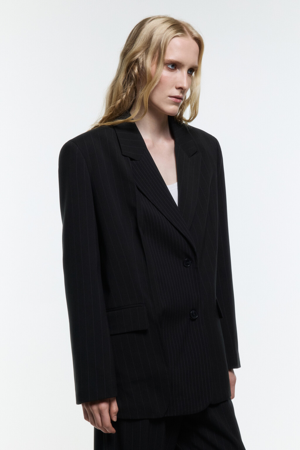 Пиджак в полоску из разных тканей - цвет черный - 3