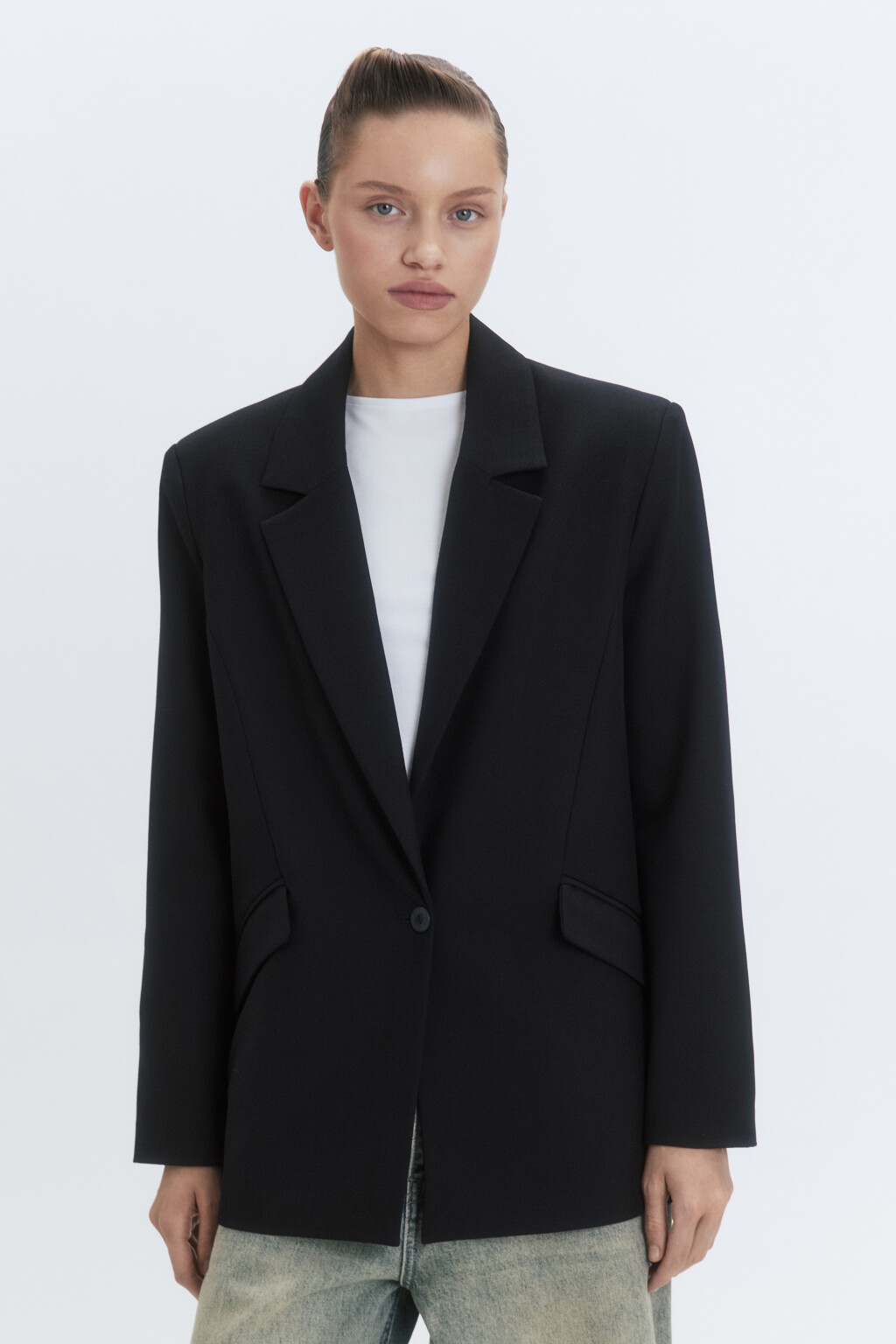 Пиджак однобортный с асимметричными карманами - цвет черный - 3