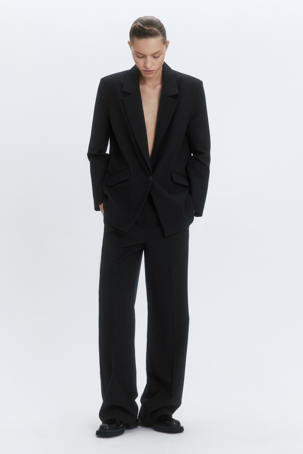 Пиджак однобортный с асимметричными карманами - цвет черный - 7