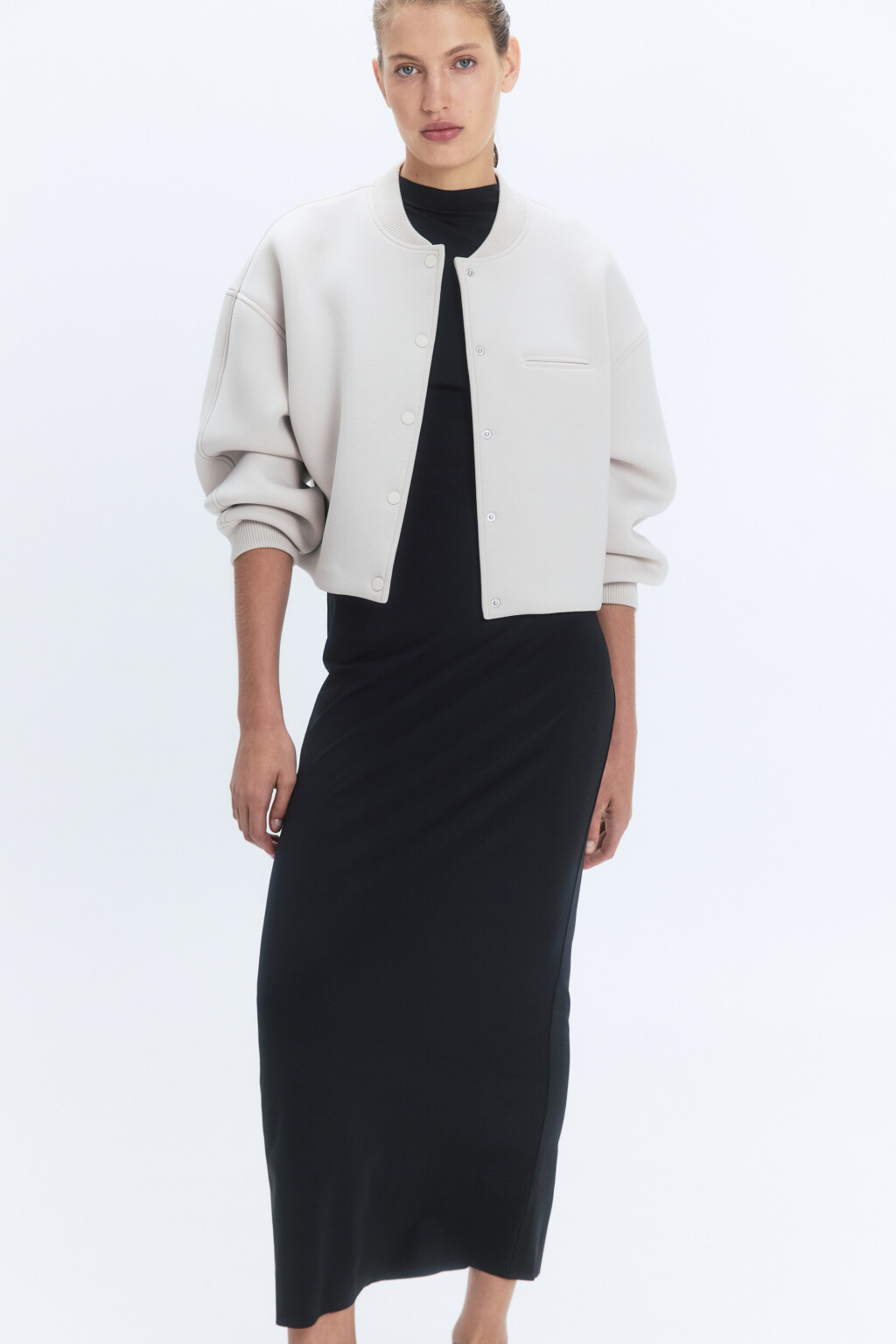 Жакет-бомбер укороченный с объемными рукавами - цвет бежевый - 1