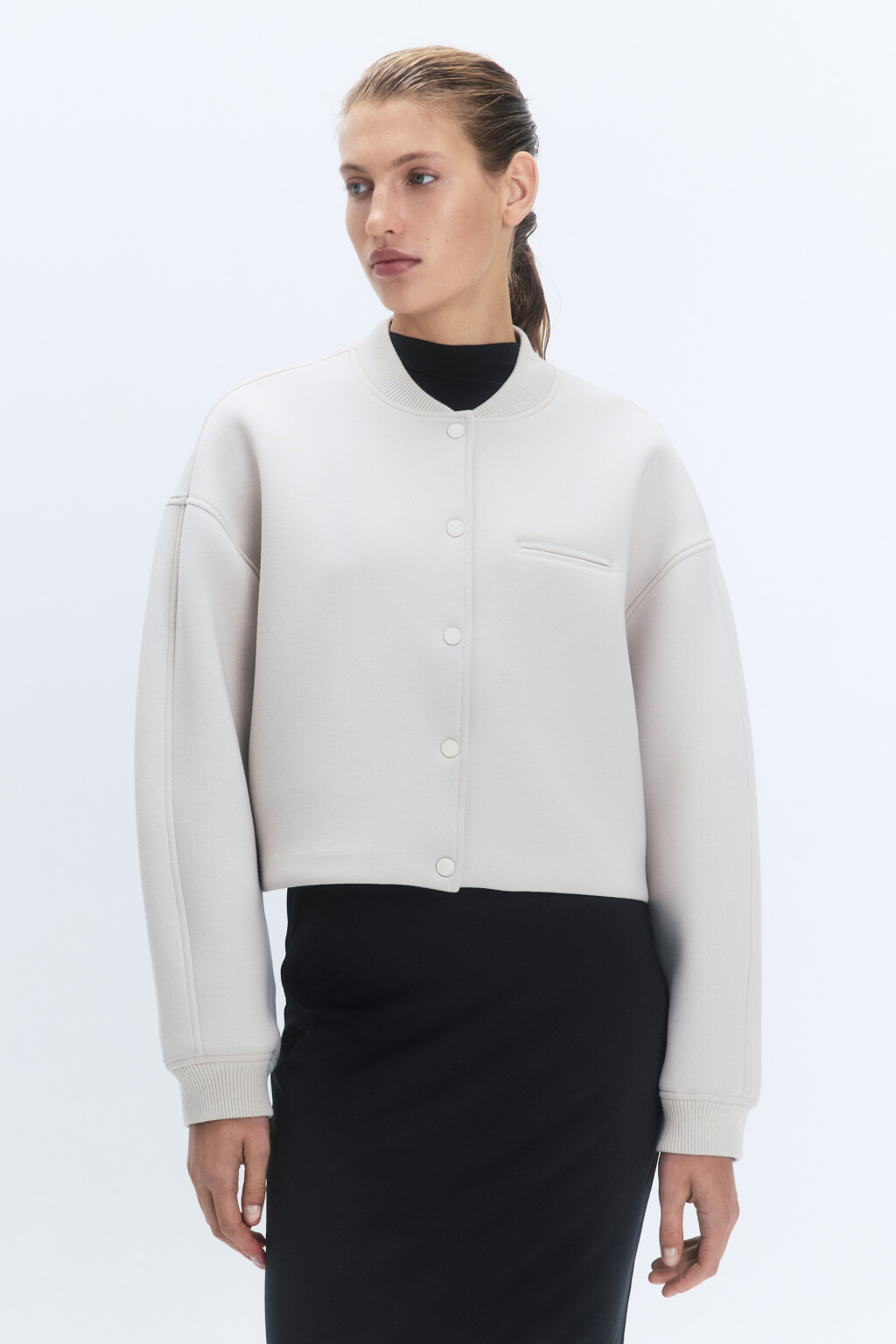 Жакет-бомбер укороченный с объемными рукавами - цвет бежевый - 3