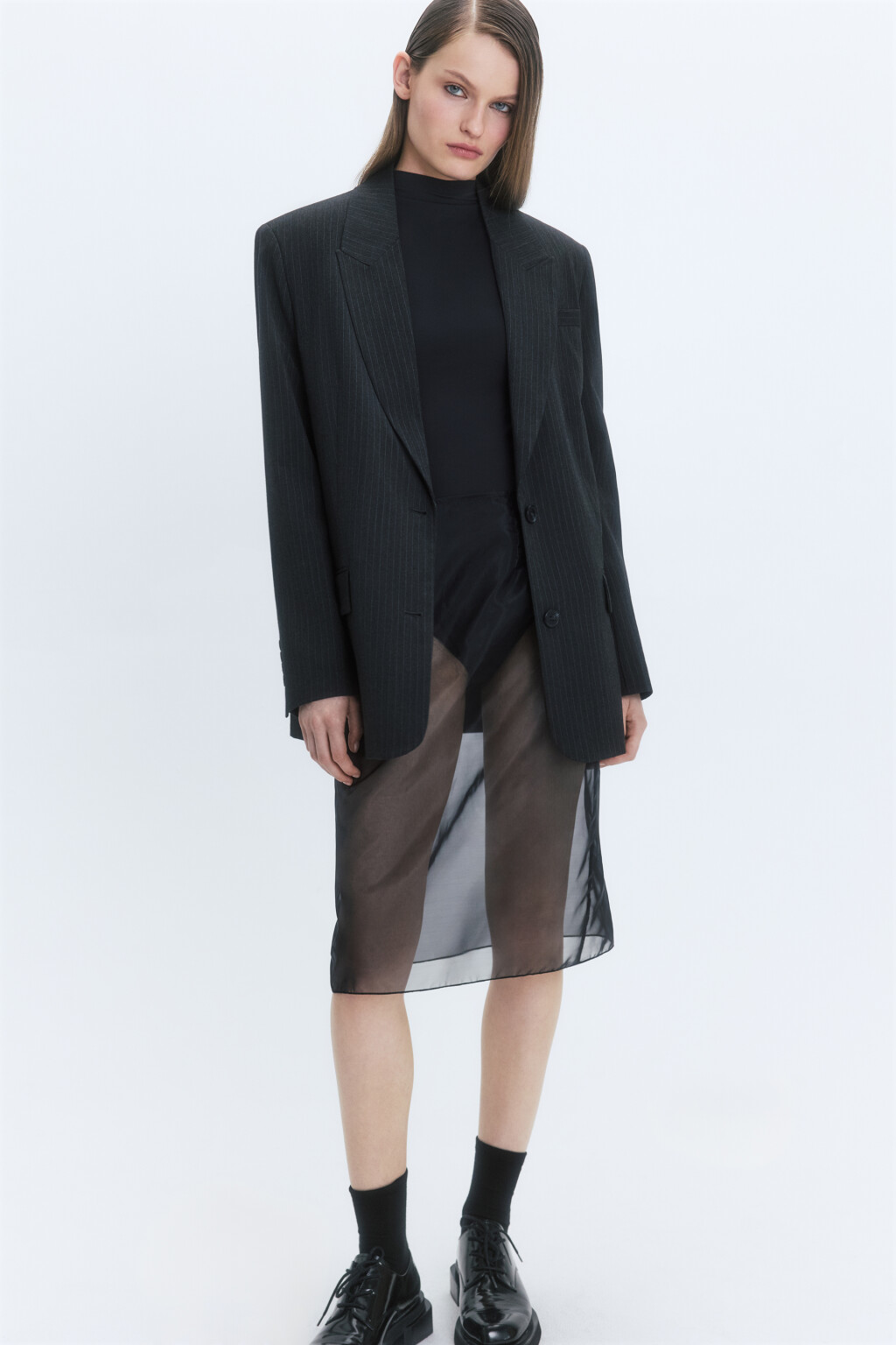 Пиджак однобортный в полоску - цвет серый - 1