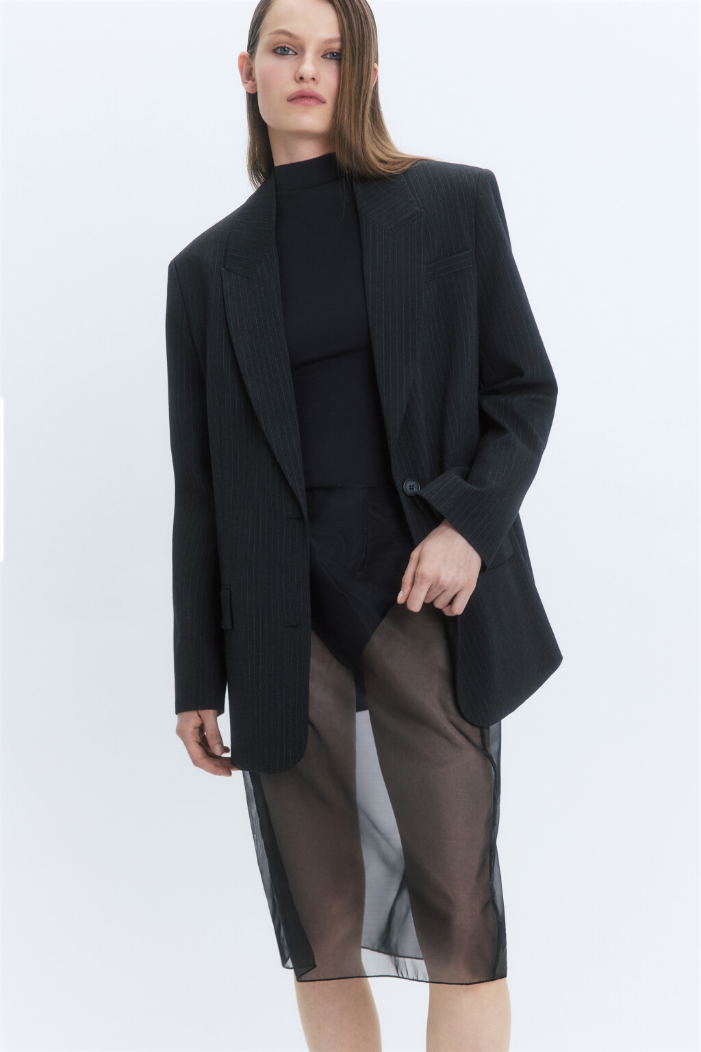 Пиджак однобортный в полоску - цвет серый - 2