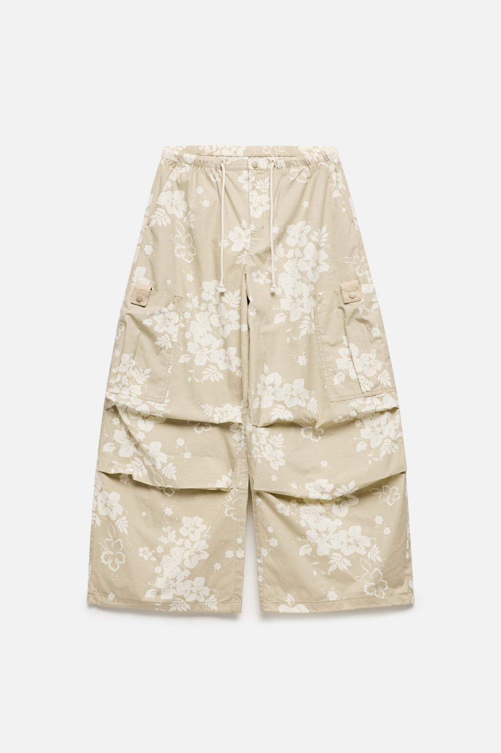 Брюки-парашюты хлопковые с цветочным принтом - цвет бежевый - 10