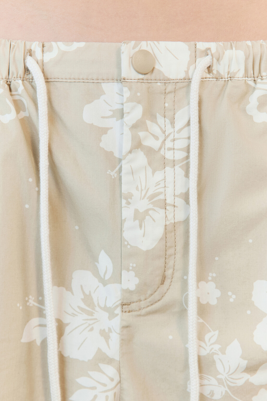 Брюки-парашюты хлопковые с цветочным принтом - цвет бежевый - 7