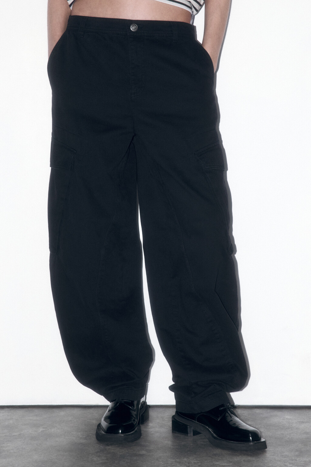 Брюки-багги твиловые с вареным эффектом - цвет черный - 1
