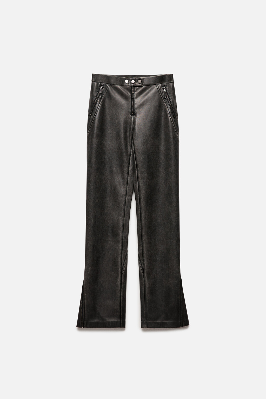 Брюки прямые из вареной искусственной кожи - цвет серый - 10