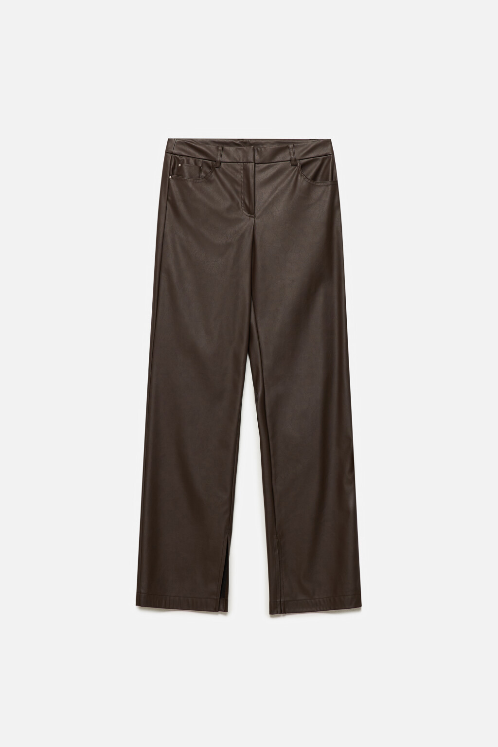 Брюки прямые из искусственной кожи с разрезами - цвет коричневый - 7