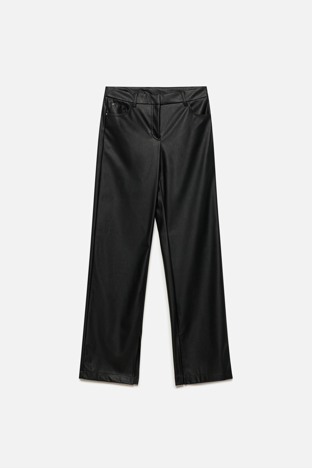Брюки прямые из искусственной кожи с разрезами - цвет черный - 8