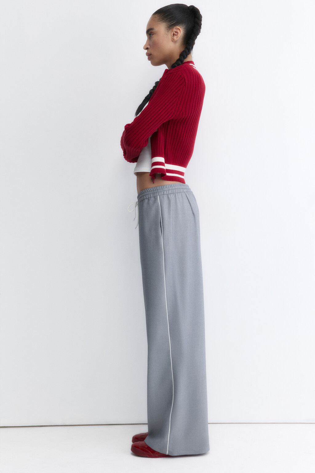 Брюки широкие с тонкими лампасами - цвет серый - 2