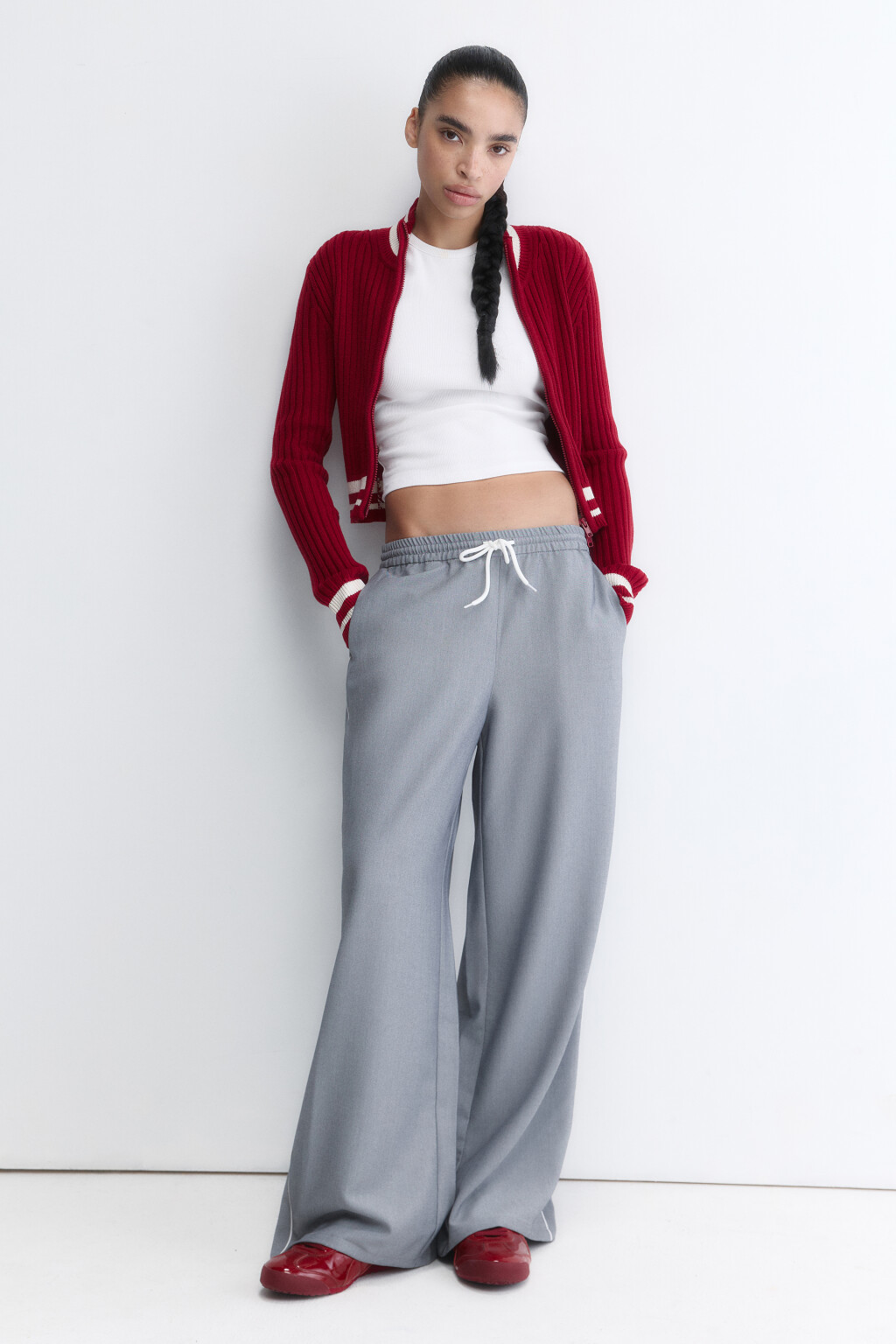 Брюки широкие с тонкими лампасами - цвет серый - 1
