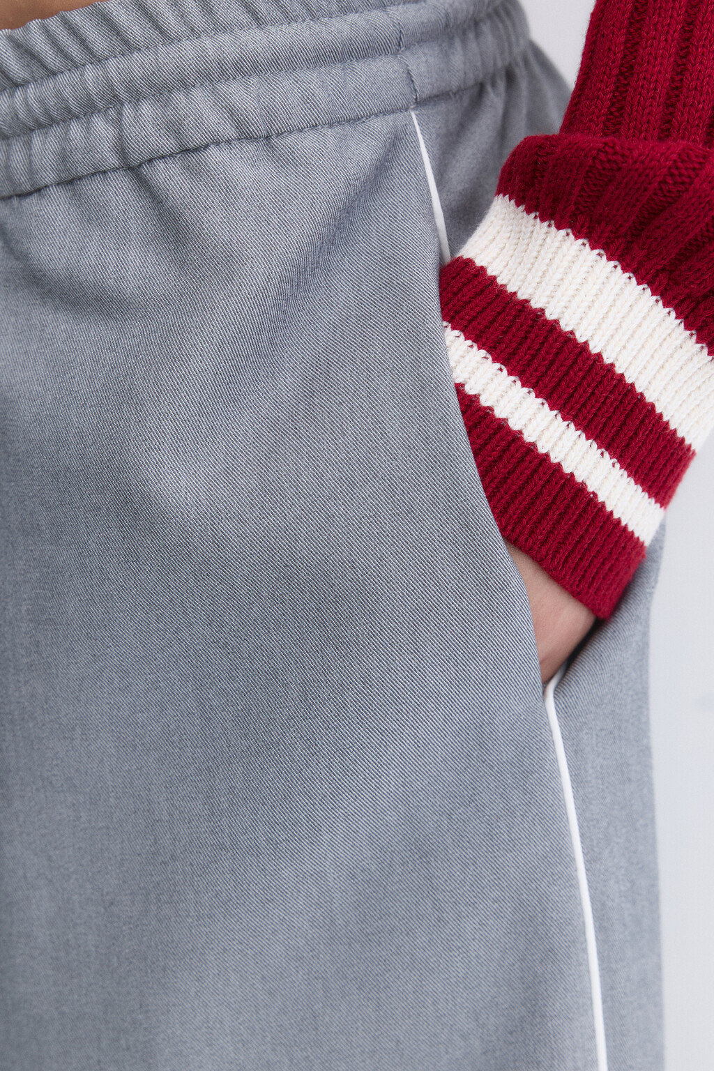 Брюки широкие с тонкими лампасами - цвет серый - 7