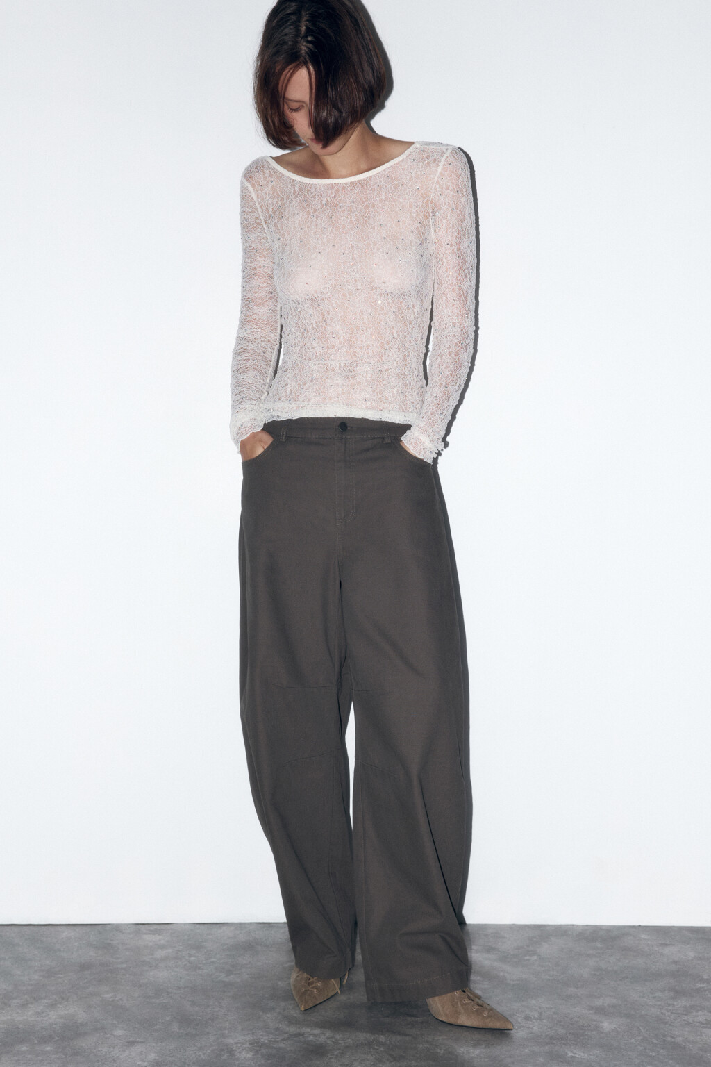 Брюки barrel fit из твиловой ткани - цвет зеленый - 1