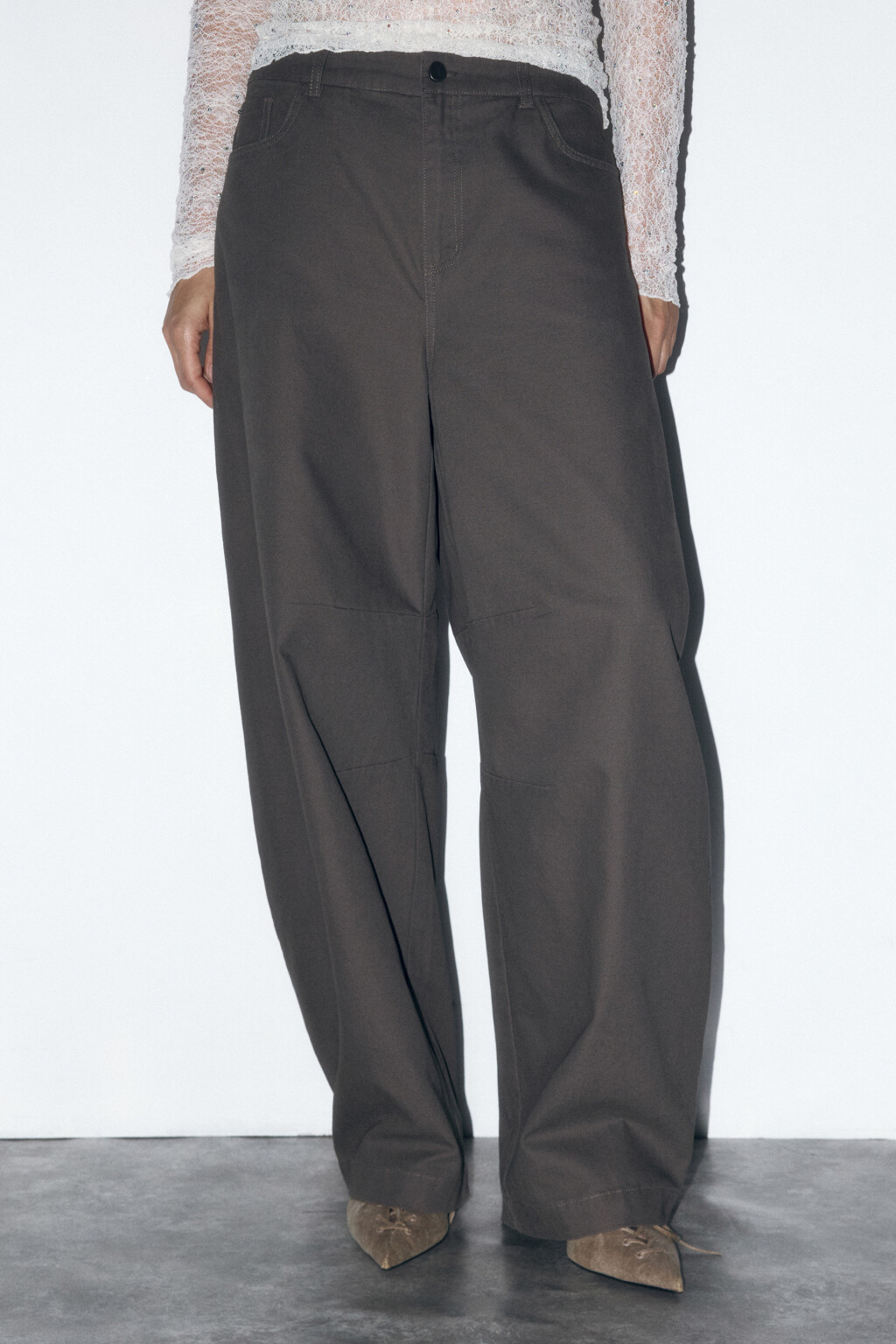 Брюки barrel fit из твиловой ткани - цвет зеленый - 2