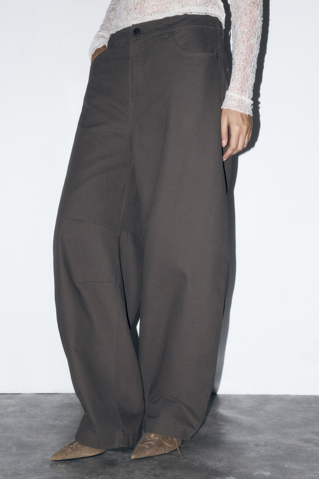 Брюки barrel fit из твиловой ткани - цвет зеленый - 3