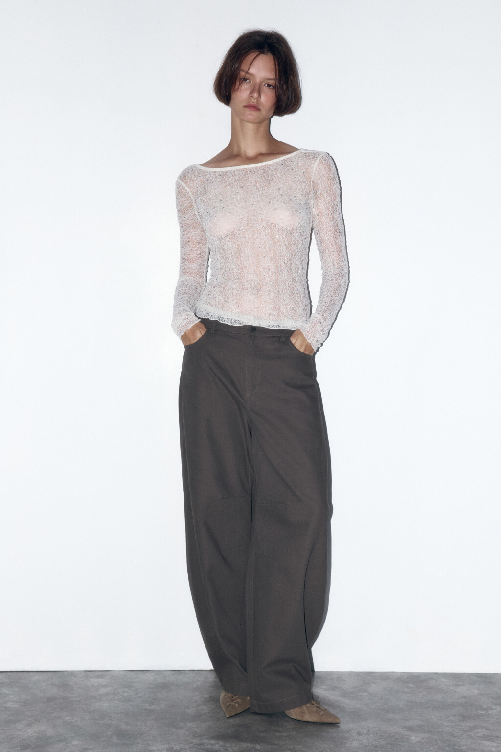 Брюки barrel fit из твиловой ткани - цвет зеленый - 5