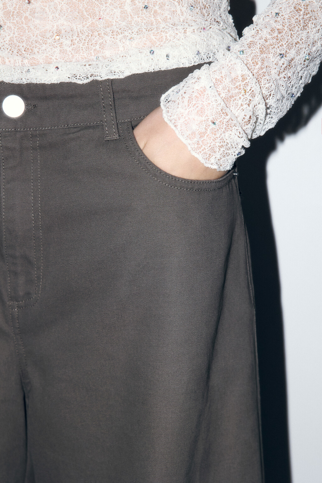 Брюки barrel fit из твиловой ткани - цвет зеленый - 7