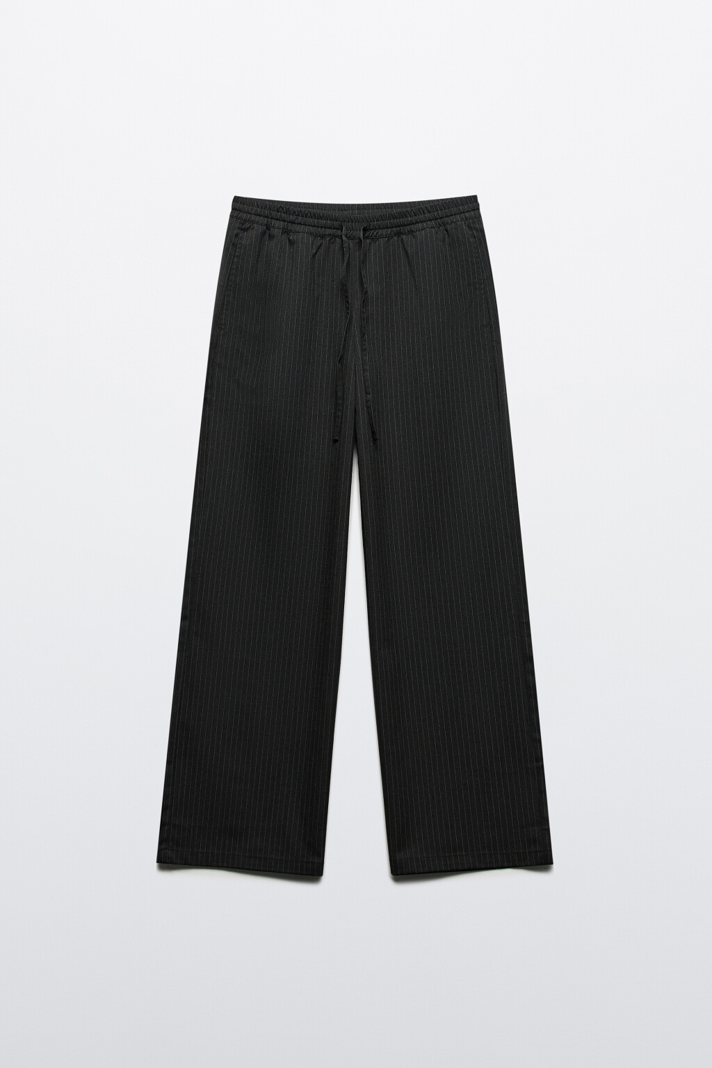Брюки широкие в полоску с поясом на завязках - цвет черный - 7