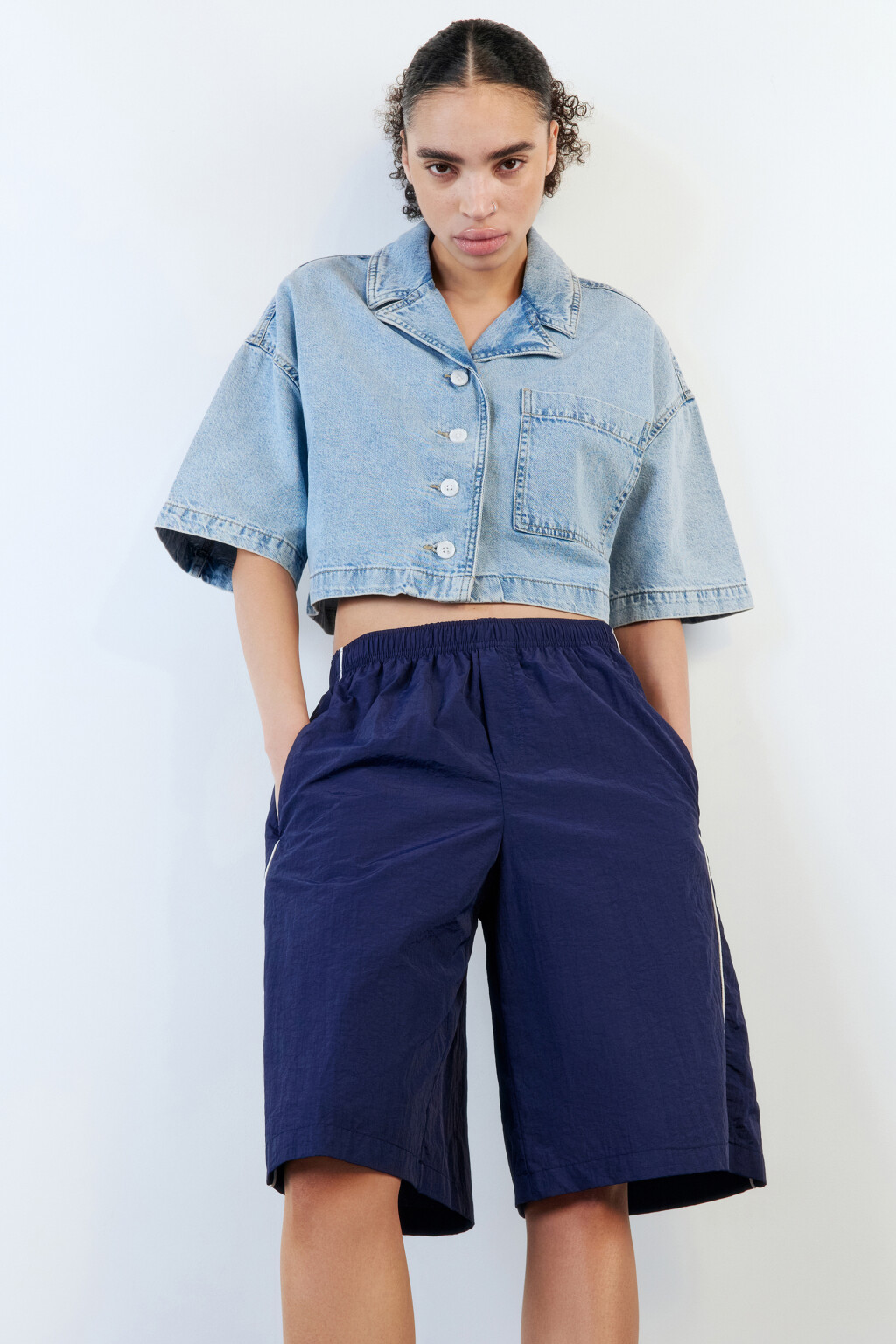 Шорты спортивные с лампасами - цвет синий - 2