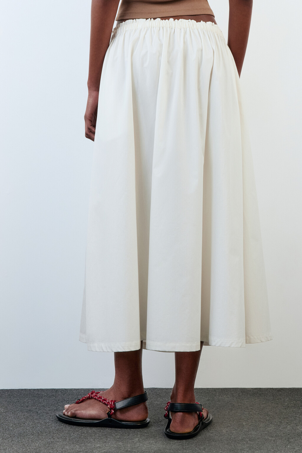 Юбка-трапеция хлопковая с поясом на завязках - цвет белый - 4