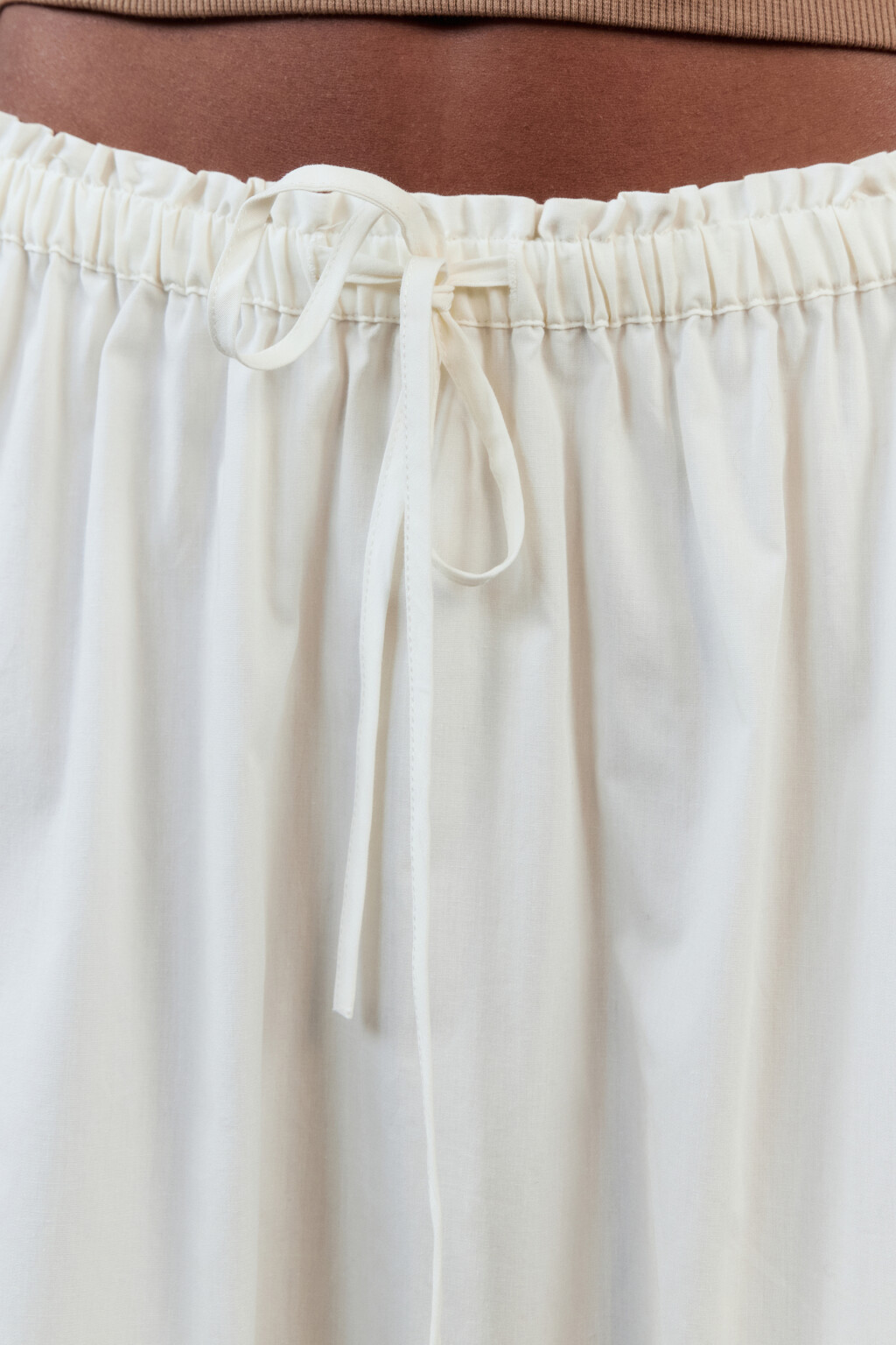 Юбка-трапеция хлопковая с поясом на завязках - цвет белый - 6