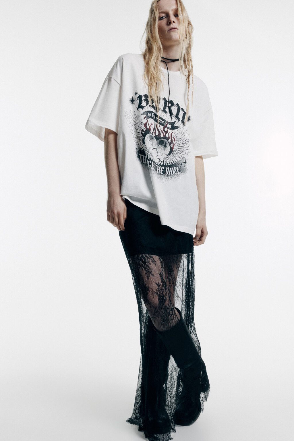 Юбка макси кружевная с короткой подкладкой - цвет черный - 1