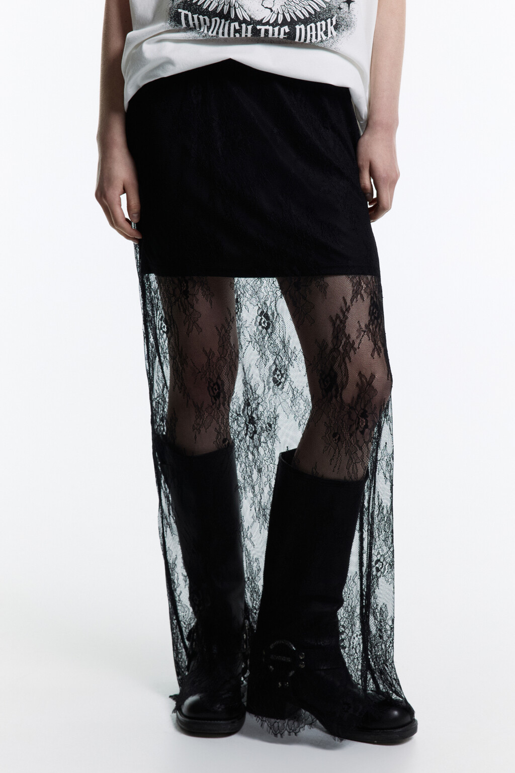 Юбка макси кружевная с короткой подкладкой - цвет черный - 2