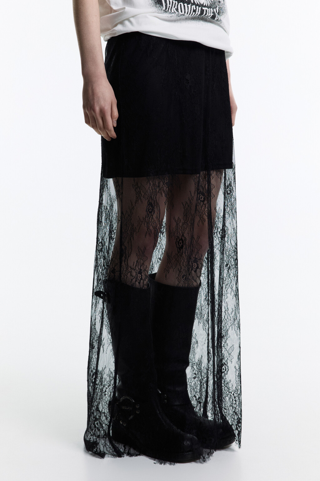Юбка макси кружевная с короткой подкладкой - цвет черный - 3