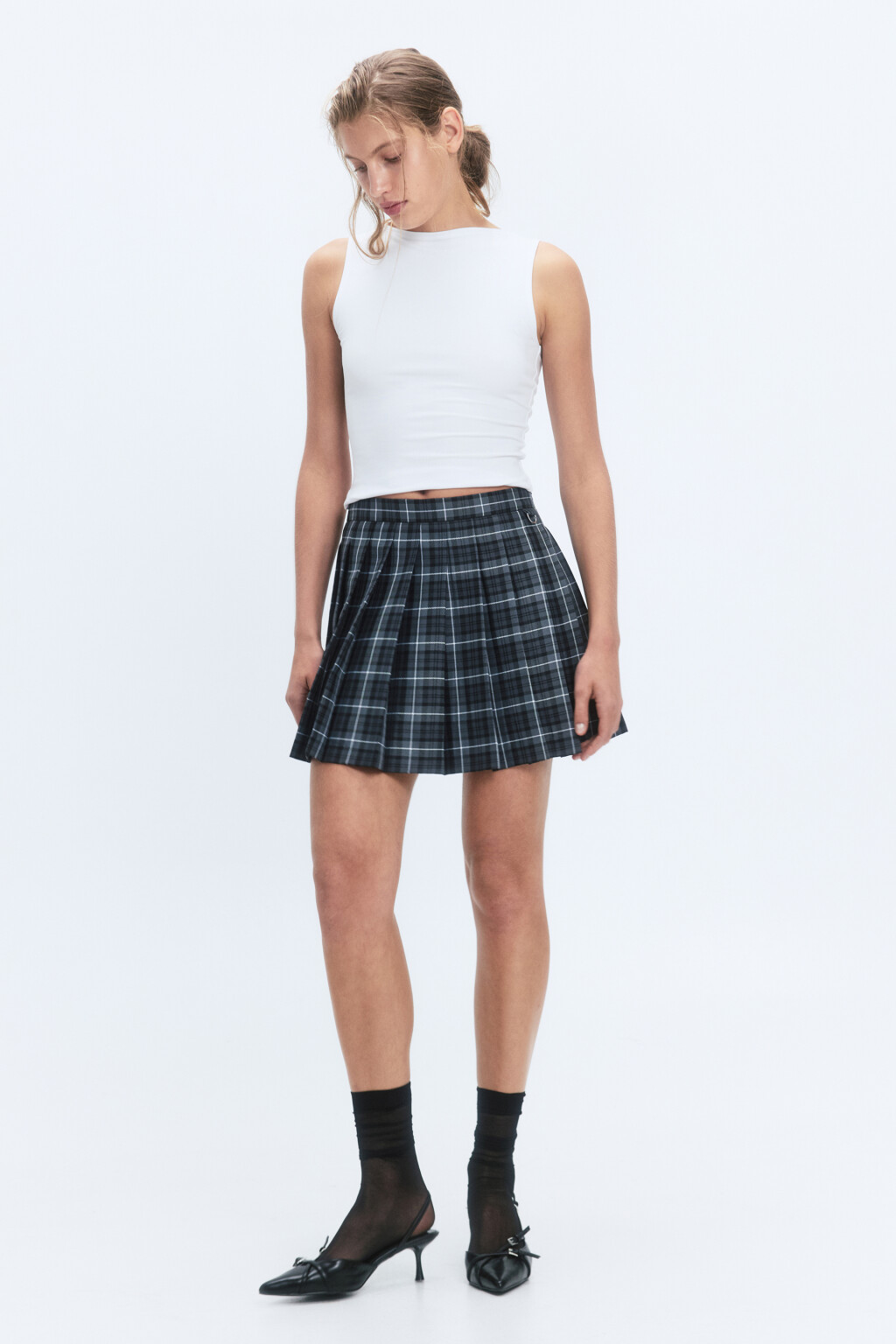 Юбка мини плиссированная в клетку - цвет черный - 6