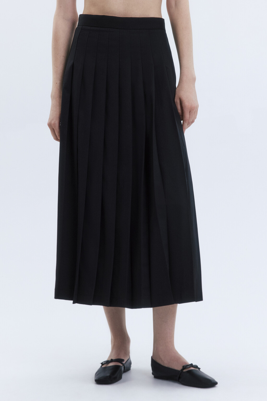 Юбка-трапеция миди плиссированная - цвет черный - 2