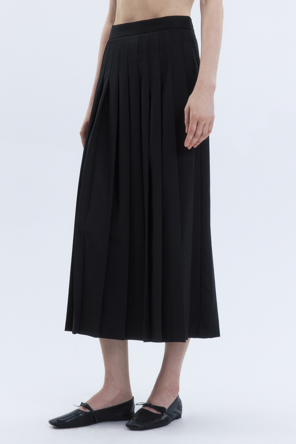 Юбка-трапеция миди плиссированная - цвет черный - 3