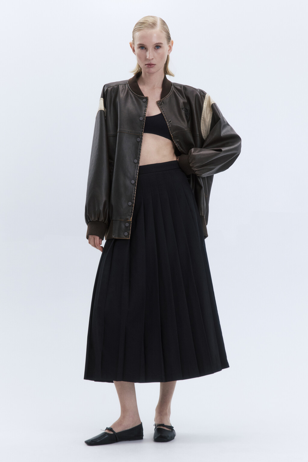 Юбка-трапеция миди плиссированная - цвет черный - 5