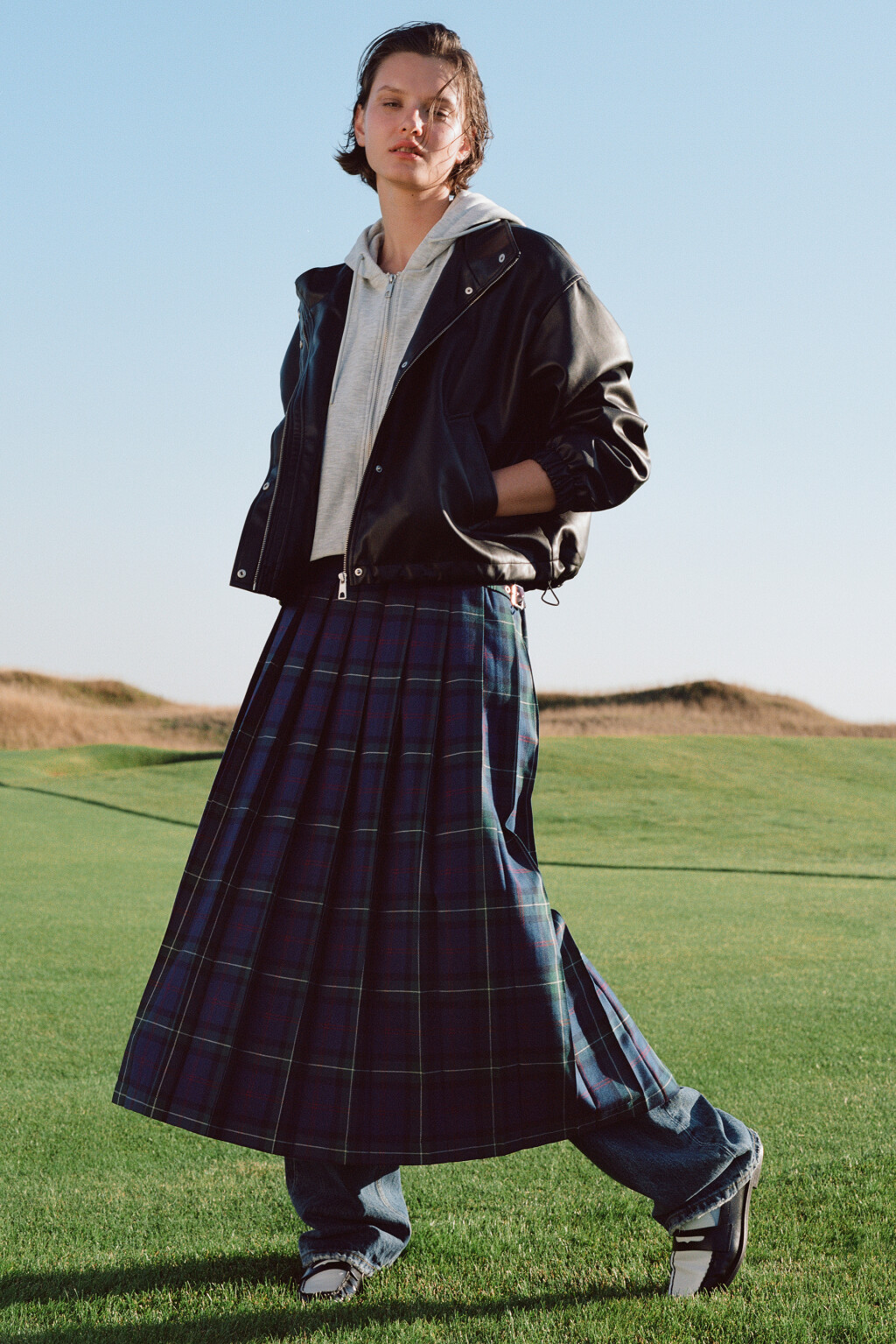 Юбка-трапеция миди плиссированная в клетку - цвет синий - 9