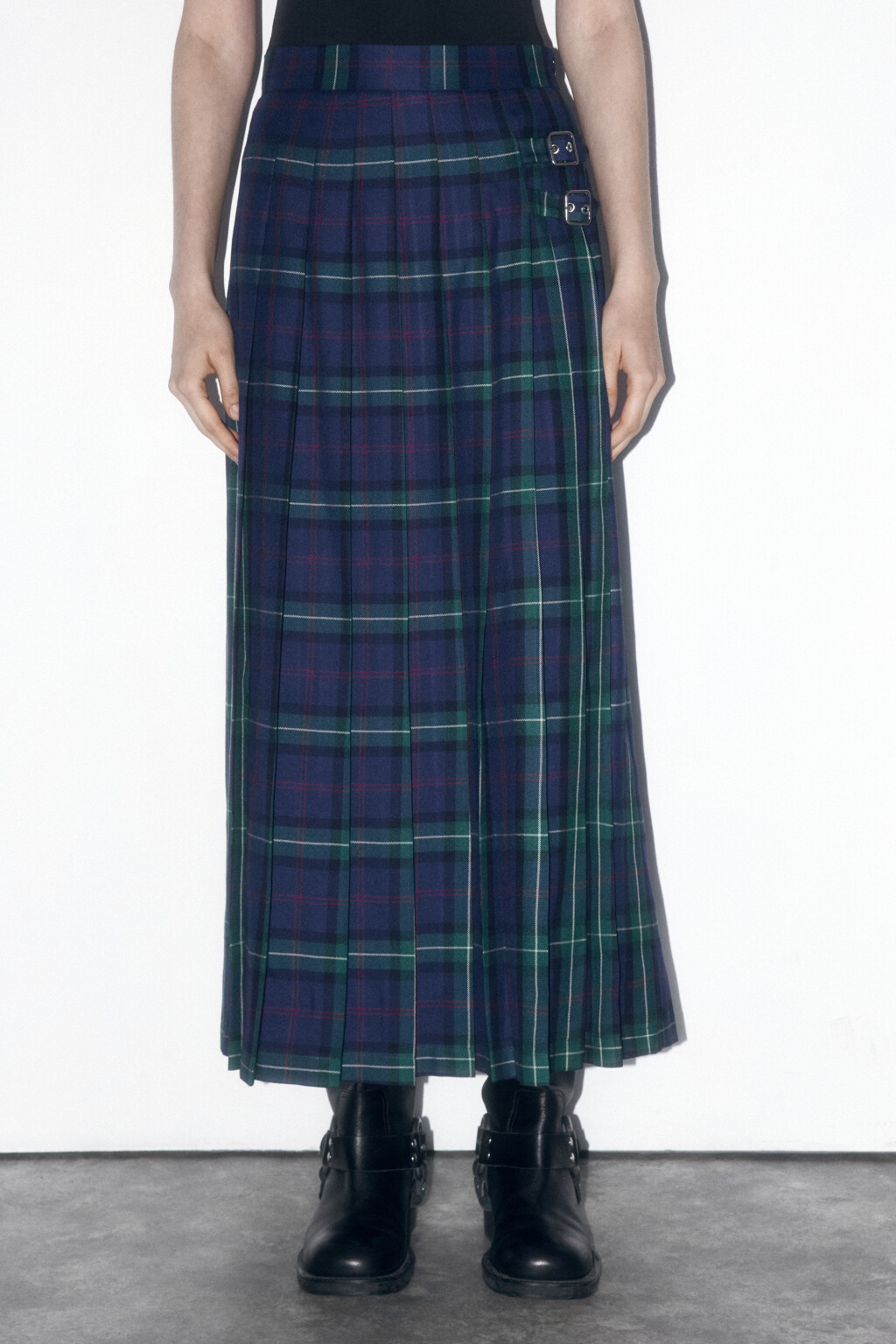 Юбка-трапеция миди плиссированная в клетку - цвет синий - 3