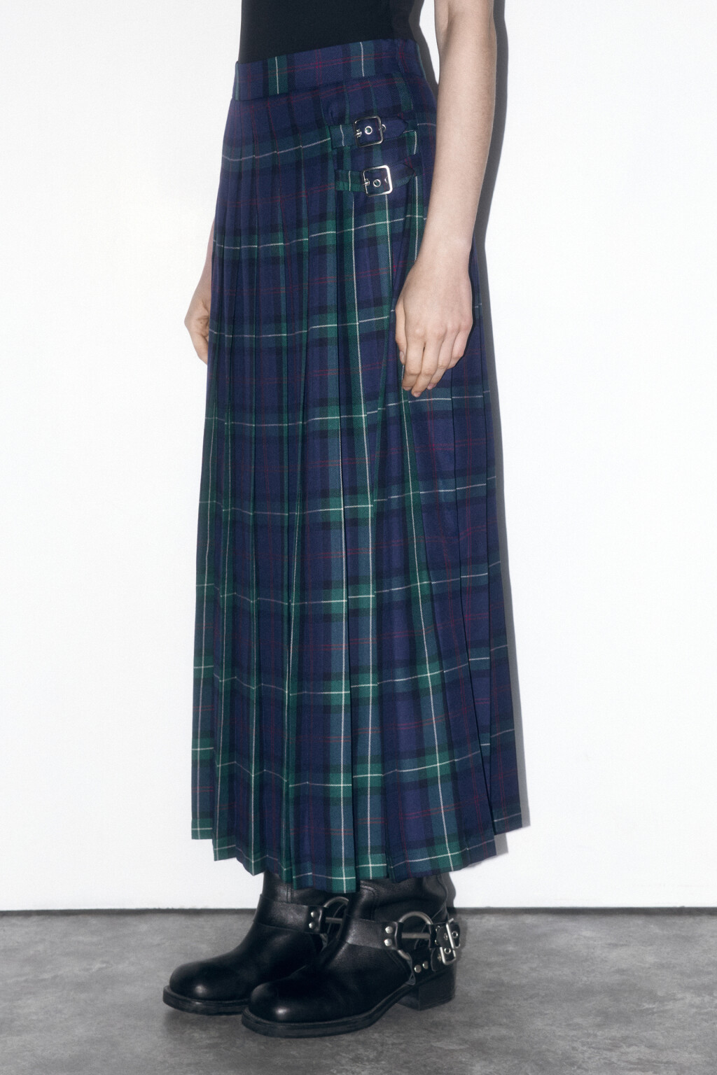 Юбка-трапеция миди плиссированная в клетку - цвет синий - 4