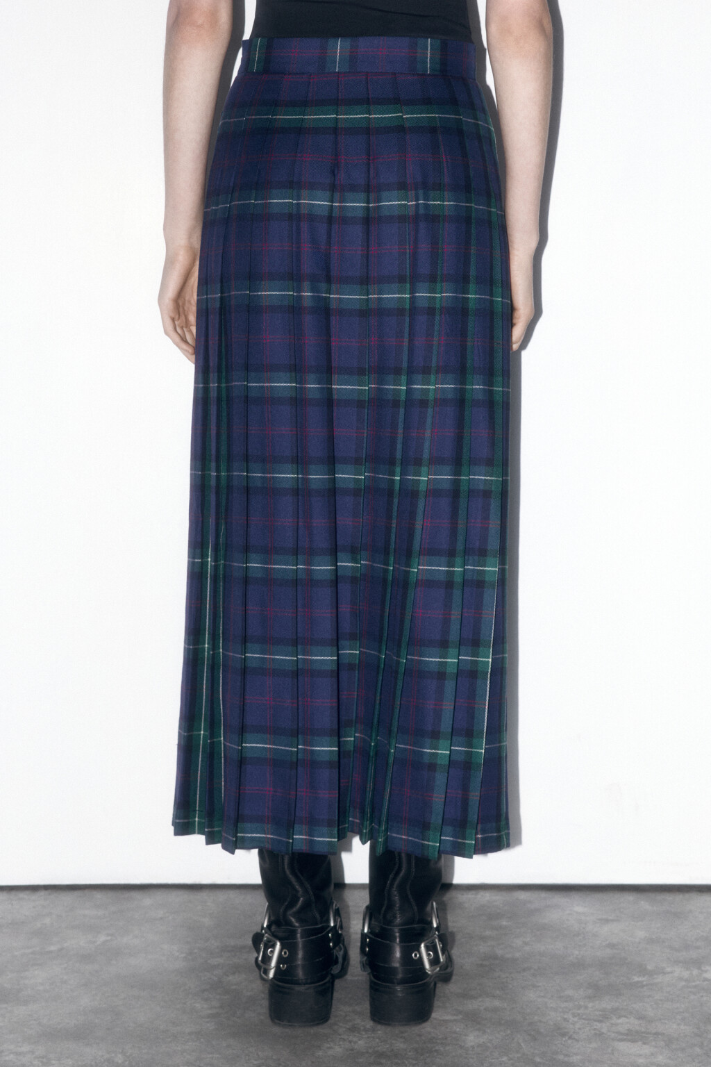 Юбка-трапеция миди плиссированная в клетку - цвет синий - 5